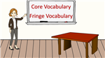 teacher standing in front of the room beside a smart board with the following  text, core vocabulary, fringe vocabulary 
